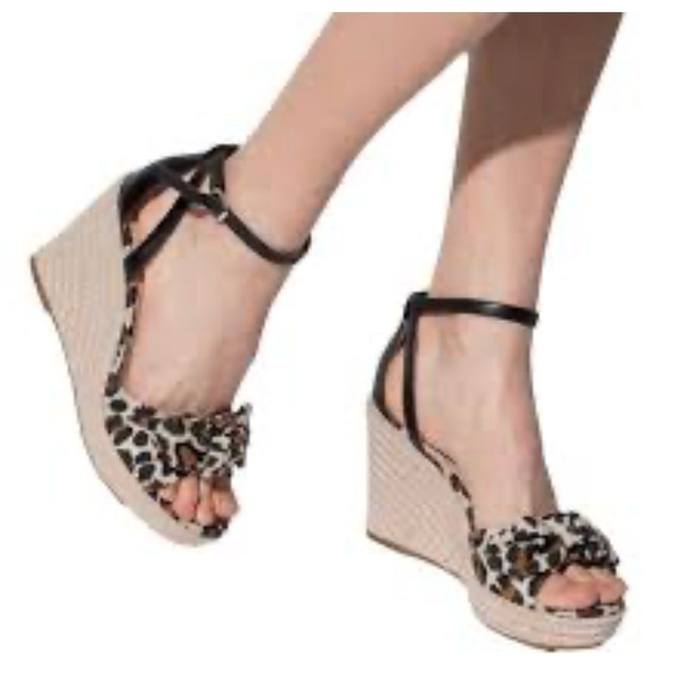 NEW Kate Spade Tianna Leopard‎ Print Wedge Sandals canvas size 7 with 4 in heel